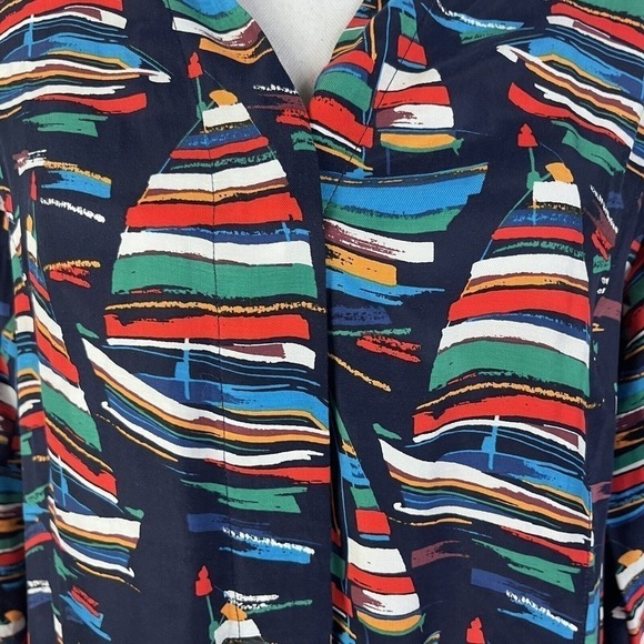 Soft Surroundings Blouse Shirt size Medium Sail Away Sailor Sail Boats Nautical - Picture 13 of 16